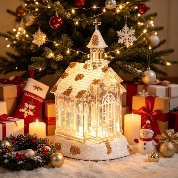 Xlokein Christmas House Shaped Music Lamp, Crystal Clear Church with Music Night Light Decor, Glowing Crystal Music Box for Holiday Parties, Family Gatherings, Cozy Home Decoration, Ideal Gift