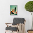 thumbnail image 2 of Futuristic Abstract Architecture Cityscape Teal And Orange Artwork Framed Wall Art Print A4, 2 of 4