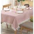 thumbnail image 7 of Striped Tassel Round Tablecloth Cotton Linen Wrinkle Resistant Table Cover for Kitchen Dining Home Tabletop Decoration, 7 of 7