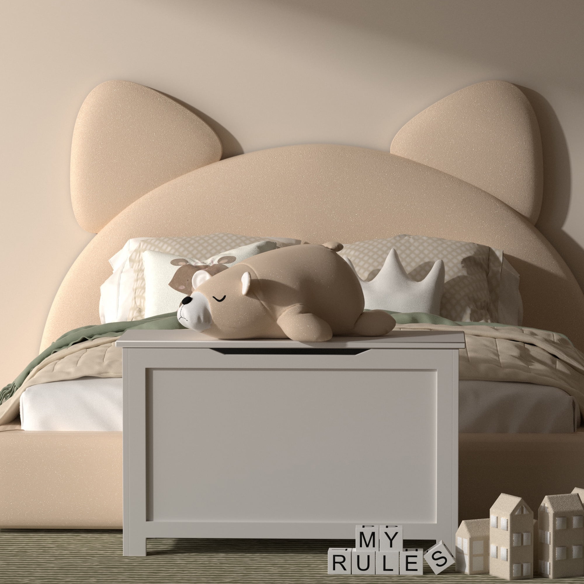 Miniyam Modern Wooden Toy Storage Box with Seating Bench for Kids, Gray
