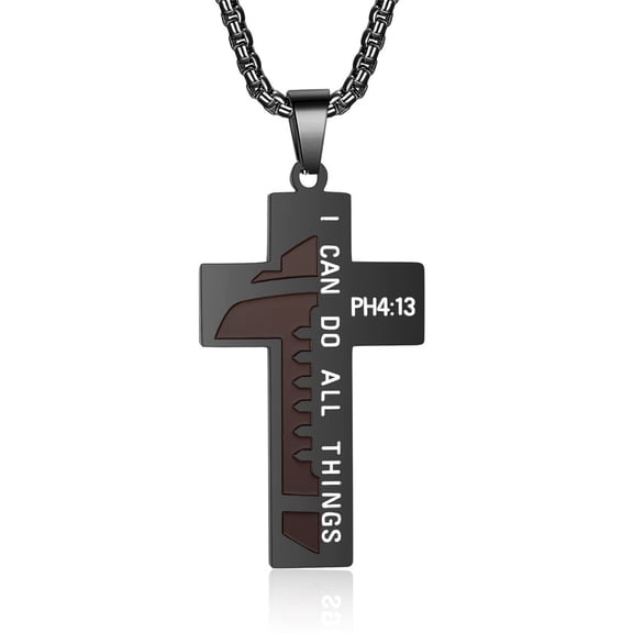 I Can Do All Things Philippians 4:13 Cross Necklace, Basketball/Football Sports Pendant for Men