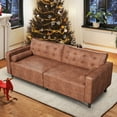 thumbnail image 3 of YODOLLA 84.2” Tufted Leather Sofa Couch Mid-Century Modern Couches for Living Room,Apartment,Office (Brown), 3 of 9