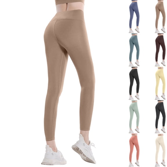 WULMLEO Stretch Yoga Leggings for Women High Waisted Full Length Buttery Soft Pants for Workout Athletic Daily Gym Clothes Camel S