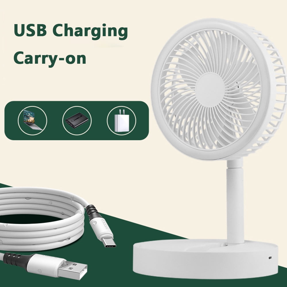 JLLOM Portable Stand Fan Folding Pedestal USB Rechargeable Telescopic Table Floor Fan