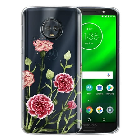 FINCIBO Soft TPU Clear Case Slim Protective Cover for Motorola Moto G6 Plus 6", Carnations Flowers