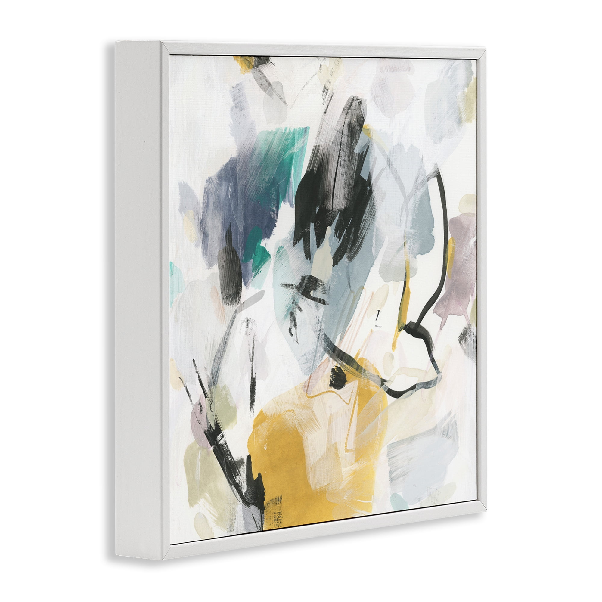 Stupell Industries Chaotic Abstract Yellow Accent Abstract Painting White Framed Art Print Wall Art, 17 x 17