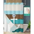 thumbnail image 2 of No Hook Shower Curtain with Snap-in Liner, Coastal Anchor Waterproof Fabric Bathroom Curtains, Turquoise Brown Ombre Rustic Wooden Grain Bath Curtains & Mesh Top Window Stall 48"x72", 2 of 6
