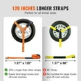 thumbnail image 5 of VEVOR Ratchet Tie Down Straps 4-Pack Kit, 2" x 120" Tire Straps, 5512 LBS Working Load, 11023 LBS Breaking Strength, Car Tie Down Straps with Snap Hooks for Passenger Car, Truck, Trailer, 5 of 9