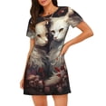 thumbnail image 1 of Disketp Flower Cat Couple para Camisón Corto de Manga Corta para Mujeres, Camisón Cómodo con Escote Redondo, Bonito y Confortable, 1 of 6