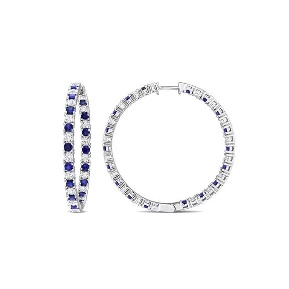 10.44 Carat (Ctw) Lab-Created Blue and White Sapphire Hoop Earrings in Sterling Silver for Women