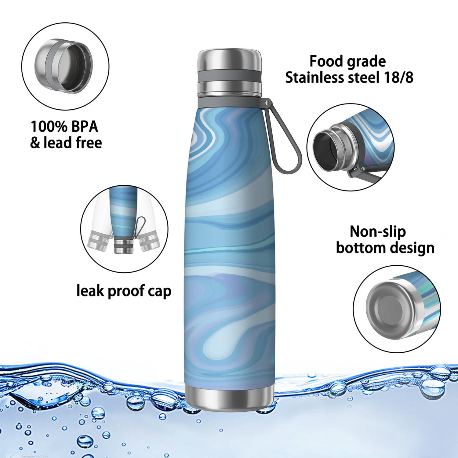 29oz Insulated Water Bottle with Tea Infuser, Stainless Steel Travel Mug, Liquid & Marble Print