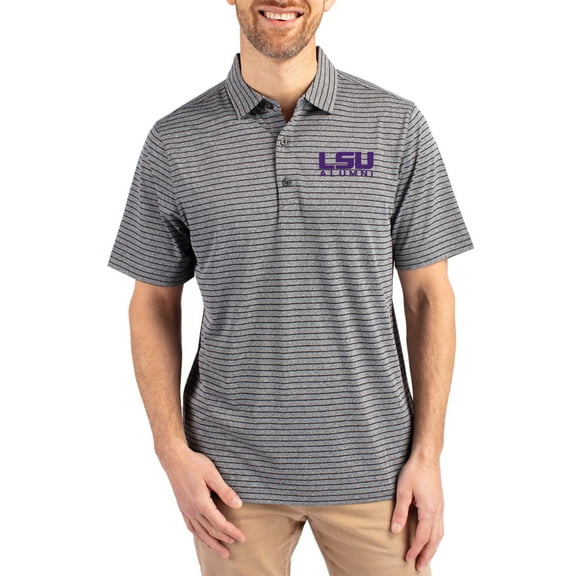 Men's Cutter & Buck Heather Black LSU Tigers Alumni Forge Eco Double Stripe Stretch Recycled Polo