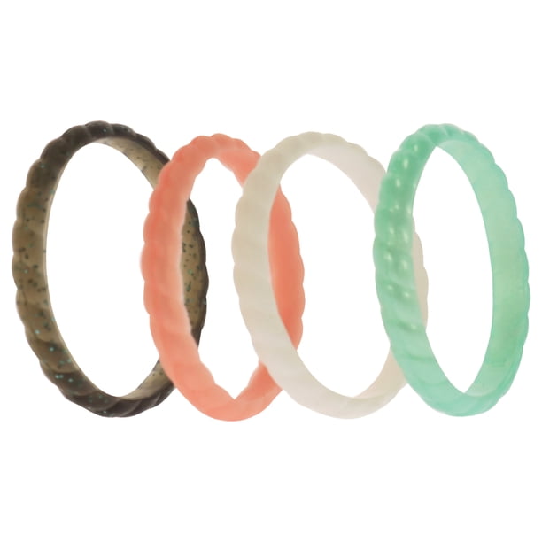 Juego de anillos trenzados apilables de boda de silicona - Aqua-Rose by ROQ para mujer - Anillo de 4 x 11 mm