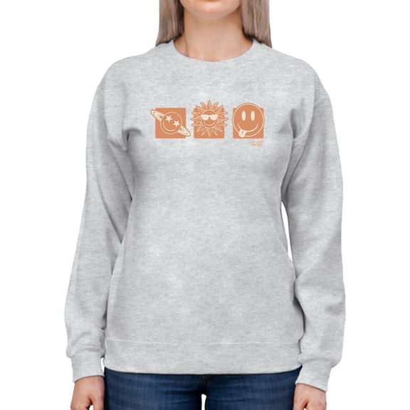 Celestial Joy Icons - Retro Cosmic Emojis Women's Sweatshirt
