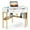 Gold, variant on Giantex  Corner Writing  Desk, 90 Degrees Triangle Desk w/Storage Shelves & Metal Frame, Makeup Vanity Table,for Small Spaces, White