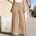 thumbnail image 2 of Womens Pants Women's High Waist Wide Leg Casual Trousers Pure Color Lightweight Flowy Pants Everyday Comfort Solid Full Length Khaki XXXL, 2 of 5