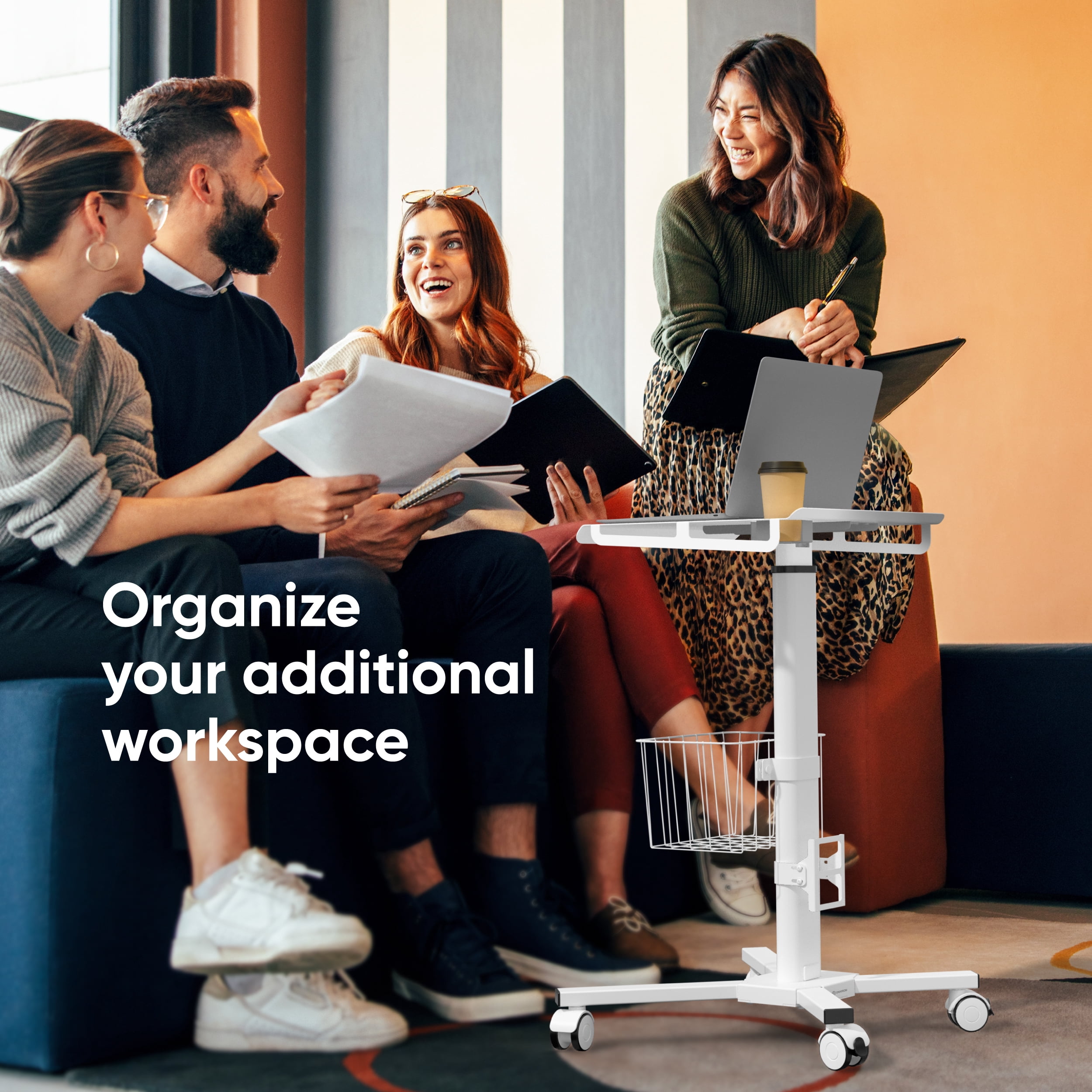 ONKRON Rolling Laptop Stand - Computer Cart with Wheels - Standing Desk On Wheels - Foot Pedal Pneumatic Desk - Rolling Desk Adjustable Height - Utility Medical Cart - Desk Load up to 17.6 Lbs, White