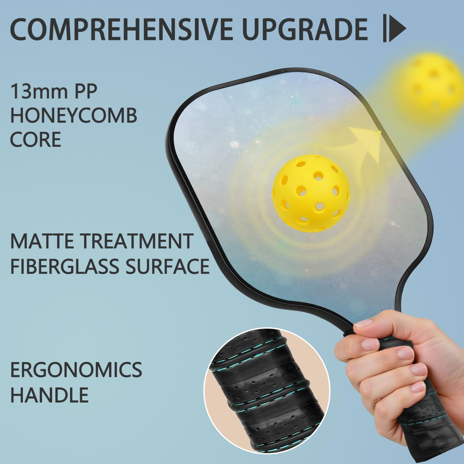 Pickleball Paddles Set Of 2, Fiberglass Surface, Ice Crystal Print, 4 Balls & Bag