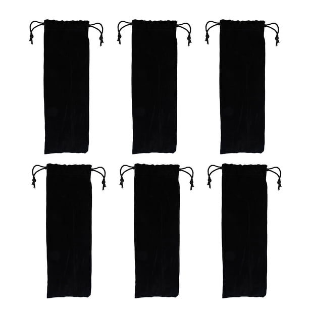 Bolsa de franela de 6 piezas, estuche de acero inoxidable para pajitas, práctico estuche para guardar cubiertos, tenedores y cucharas (negro)