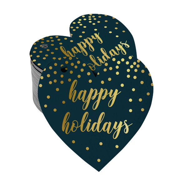 Inkdotpot 100 Pack Happy Holiday Favor Paper Tag Craft Real Gold Foil Hang Tag