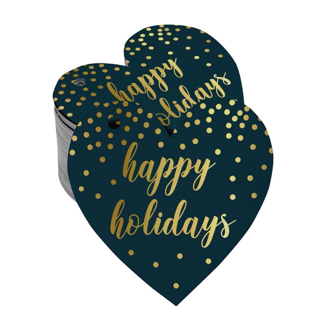 Inkdotpot 100 Pack Happy Holiday Favor Paper Tag Craft Real Gold Foil Hang Tag