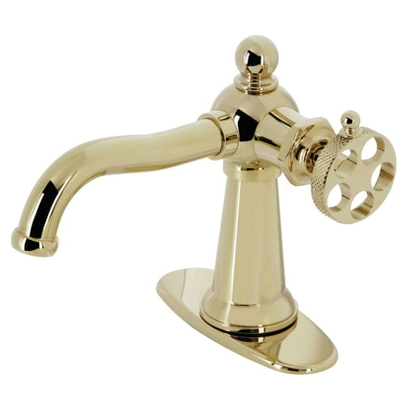 Kingston Brass KSD3542RKX Webb One-Handle Single-Hole Bathroom Faucet with Knurled Handle and Push Pop-Up Drain, Polished Brass