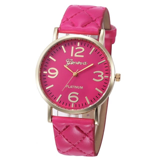 yingyy Montre Ronde en Cuir pour Femmes Hommes Garçons Filles Design Simple Rouge