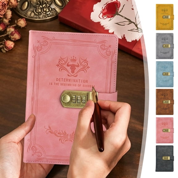 Tarmeek A5 Vintage Locked Notebook with 3-Digit Combination Lock, PU Leather Embossed Cover, 200 Lined Pages for Journaling and Planning, Password Journal and Locked Diary for Daily Use