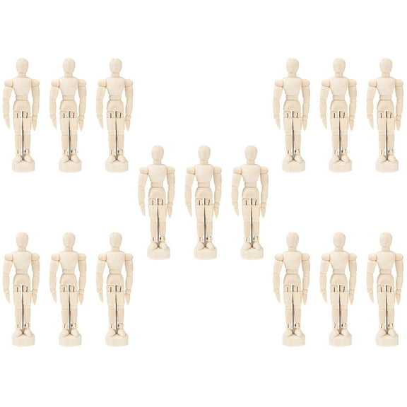 Hemoton 15 pcs  Artist Drawing Manikin Wooden Human Mannequin Jointed Human Figure Model for Painting Sketching Drawing Desk Decoration ( Beige )