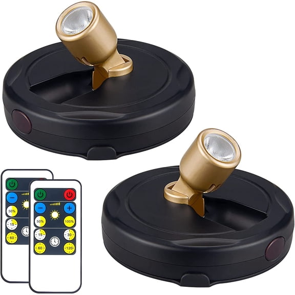 Wireless LED Spotlight Battery Powered Picture Lights Uplighting Indoor Puck Lights with Remote Stick Spot Light for Wall Art Display Dartboard Painting Artwork Accent Closet-Gold