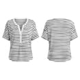 thumbnail image 3 of Aezemi Women Striped Button Shirts Pullover Loose Fit Short Sleeve Summer Daily Home Fashion Tees Baggy Outdoor Work Walking All Match Soft Casual Tops M, 3 of 7