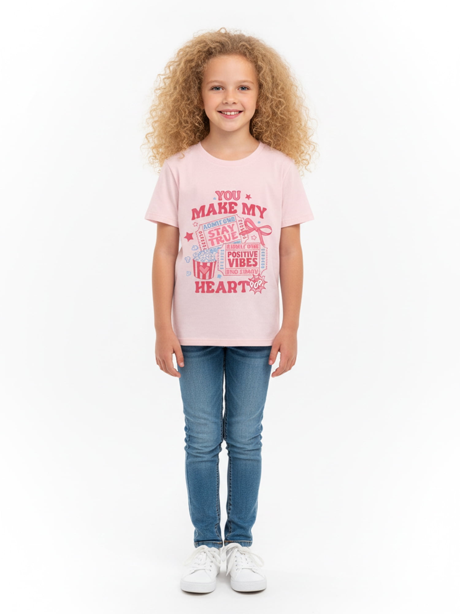 Wonder Nation Girls Heart Pop Graphic T-Shirt with Short Sleeves, Sizes 4-18