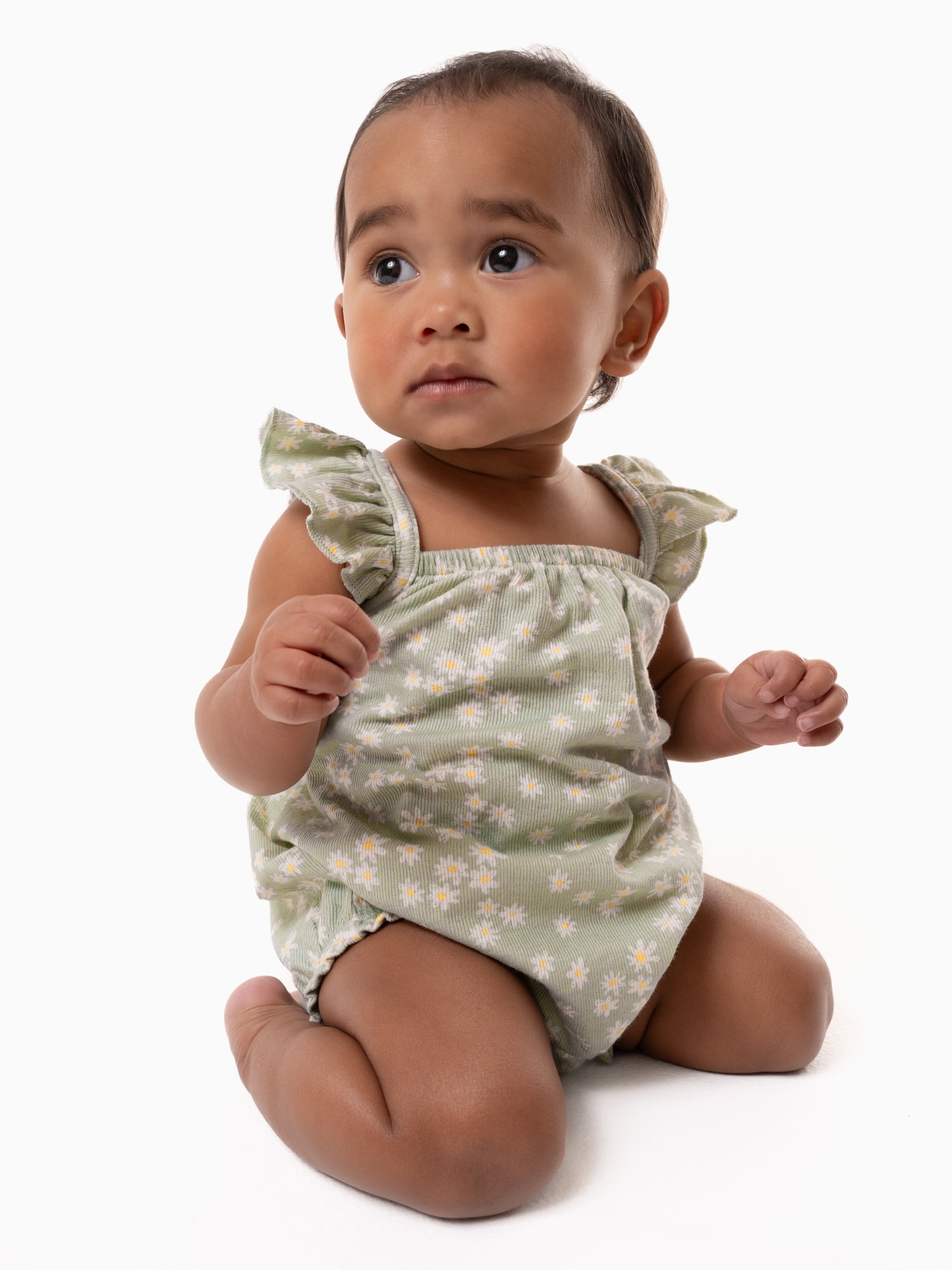 Modern Moments by Gerber Baby Girl Bubble Romper with Ruffle Shoulder Straps, Sizes 0/3 Months - 24 Months