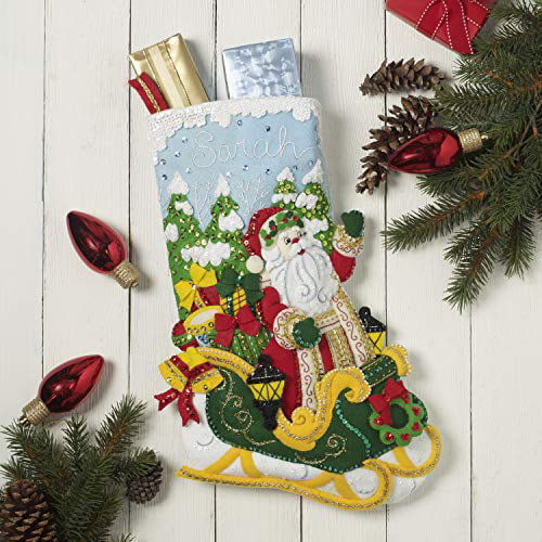 Jolly Saint Nick Bucilla 86648 18-Inch Christmas Stocking Felt Applique Kit 