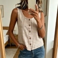 thumbnail image 6 of Tank Tops for Women Sleeveless Round Neck Plaid Button Shirts, 6 of 9