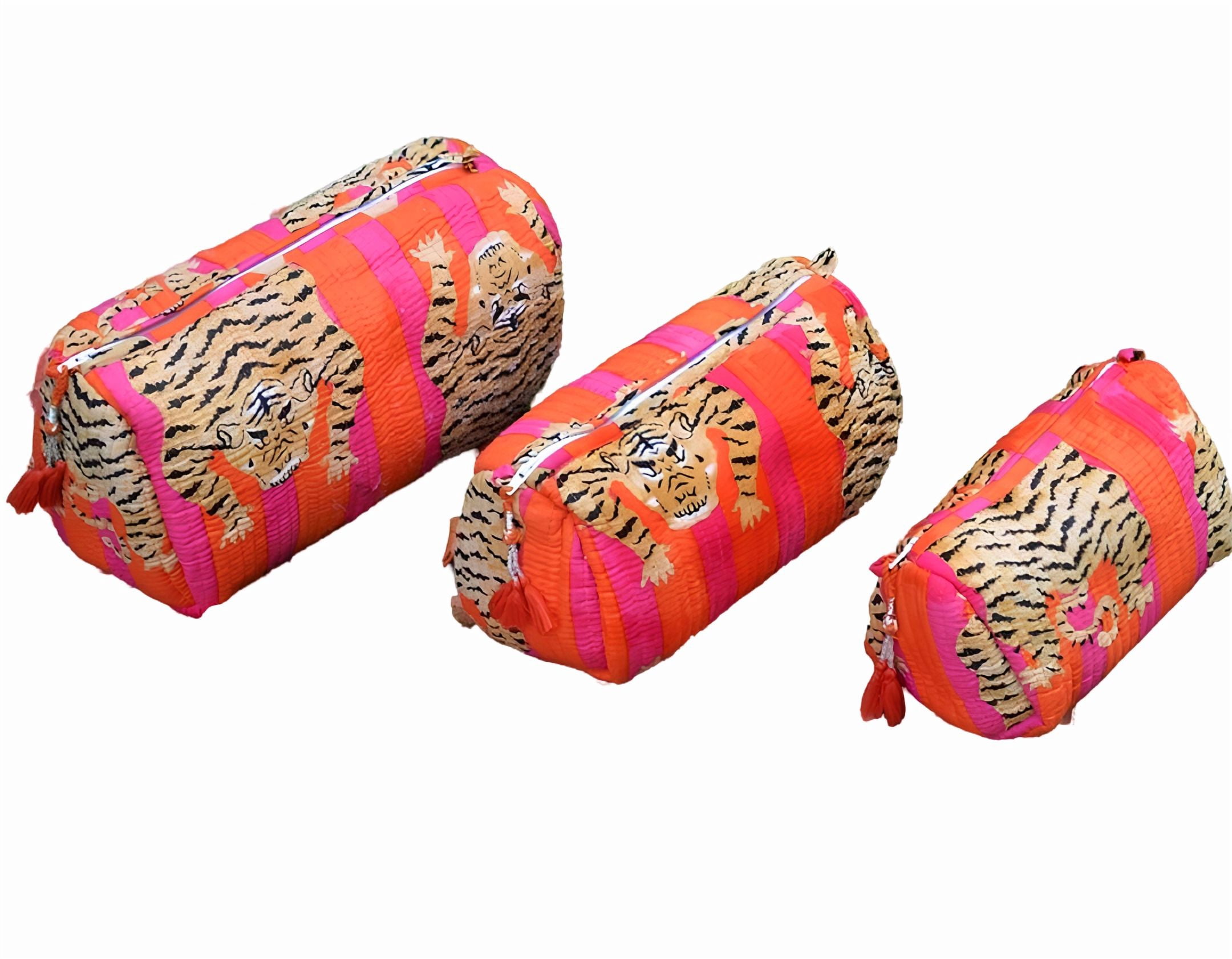 INDACORIFY Cotton Quilted Toiletry Bag Set of 3 Pieces Tiger Print Cosmetic Makeup Bags Pouches Travel Vintage Storages Shaving Kit