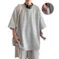 thumbnail image 3 of Man Casual Two Piece Short Set Waffle Texture Short Sleeve T Shirts Shorts Two Piece Outfits for Summer Grey L, 3 of 8