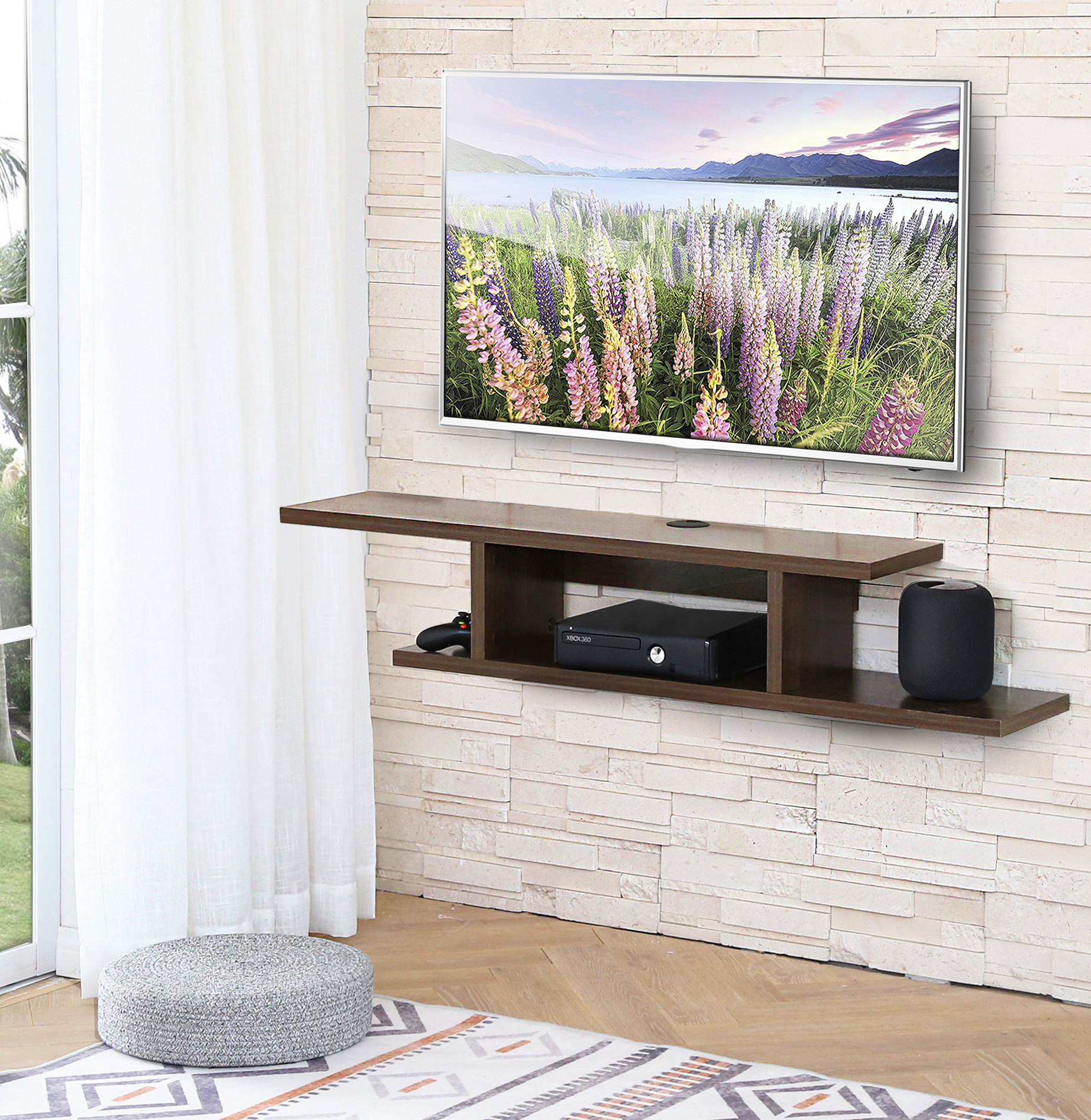 FITUEYES Floating Wall Mounted TV Console Storage Shelf Modern TV Stand Media Console Walnut DS211802WW - image 1 of 6