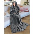 thumbnail image 4 of Tirrinia Hood Wearable Fleece Blanket with Sleeves for Adult Women Men, Super Soft Comfy Plush Functional TV Blanket Throw Cuddly Wrap Cover for Bed Sofa and Lounge Chair Couch, Gray, 4 of 7