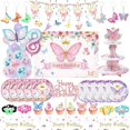 thumbnail image 2 of Mariposa decoración de fiesta de cumpleaños mariposa decoración de cumpleaños vajilla plato de vaso de papel globo telón de fondo suministros para fiesta de niña, 2 of 5