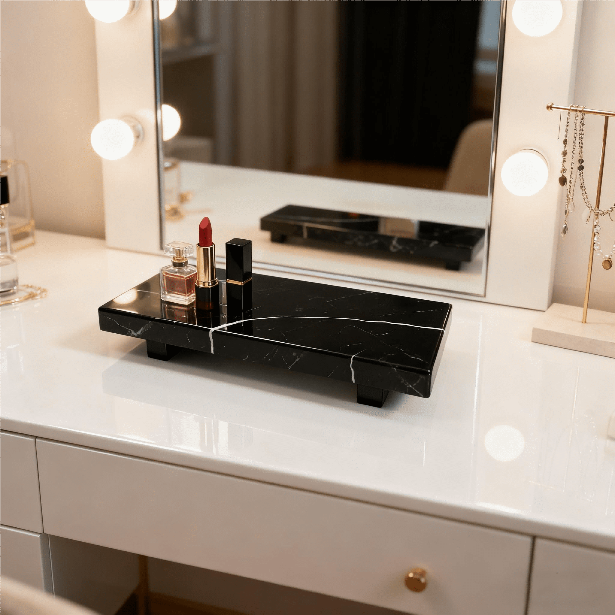 Calacatta Violet Marble Pedestal Stand Tray, Versatile Organizer for Bathroom Vanity, Makeup Dressing Table, Natural Stone Home Decor