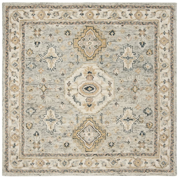 SAFAVIEH Aspen Stafford Floral Bordered Wool Area Rug, Moss/Ivory, 5' x 5' Square