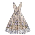 thumbnail image 4 of Usmixi Womens Dresses Vintage Lace Patchwork Empire Waist Pleated Swing Party Prom 1950S Dresses Summer Floral Print V-Neck Short Sleeve Formal Midi Dress Purple s, 4 of 6
