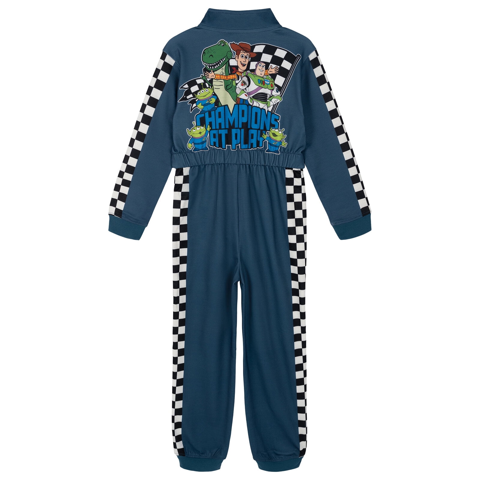 Disney Toy Story Woody Buzz Lightyear Rex French Terry Racing Zip Up Coverall Toddler to Big Kid