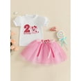 thumbnail image 4 of Miaouyo Baby Girl Birthday Outfit, Short Sleeve Embroidery Number Dog T-shirt with Tulle Skirt Summer Outfit, 4 of 9