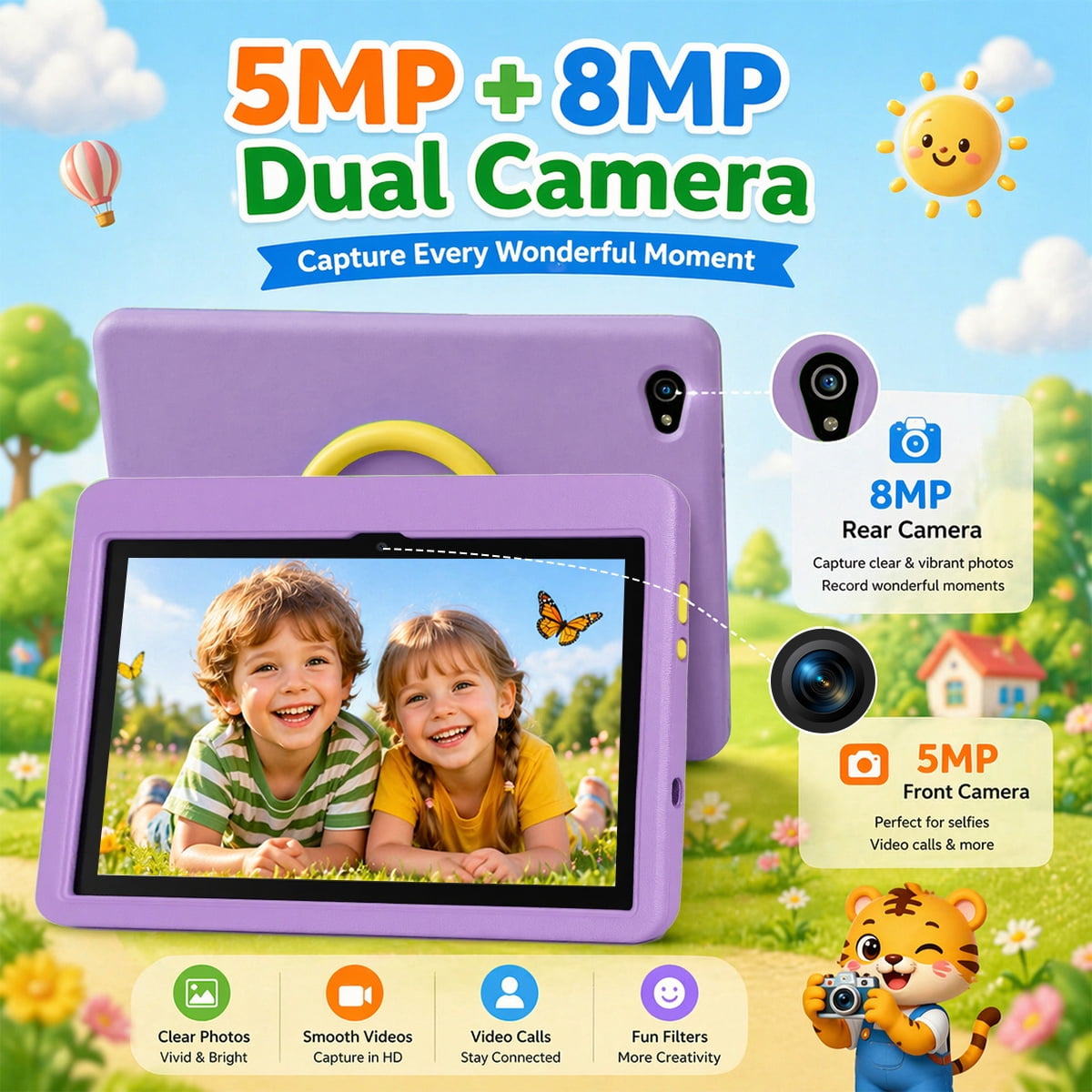 BESTSKI 10 inch Kids Tablet for 3-12 Year Olds — Eye Protection HD Screen, 24GB RAM, 128GB ROM, Parental Control