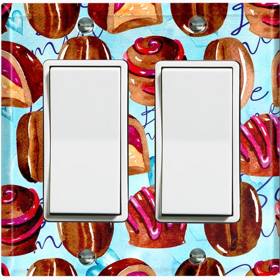 Metal Light Switch Wall Plate Outlet Cover (Coffee Mocha Candy Bean Toffee Swirl Teal Heart - Double Rocker)