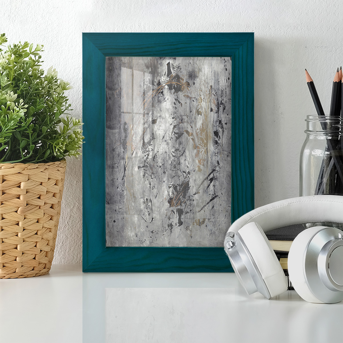 Ancient Marks II - Framed Print w/glass - Ocean Blue