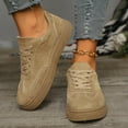 thumbnail image 2 of Womens Sneakers Solid Color Suede Casual Lace up Walking Shoes Fashion Low Top Tennis Shoes Comfy Outdoor Flat Shoes Khaki Size 8.5, 2 of 6