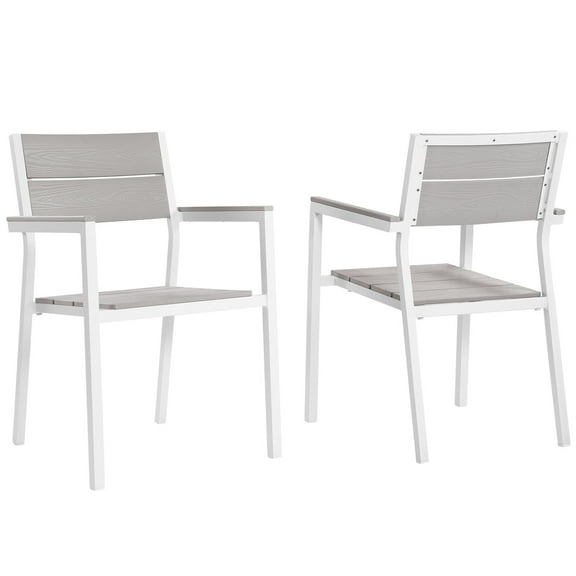 Modway Maine Outdoor Patio Dining ArmchairSet of 2 in White Light Gray
